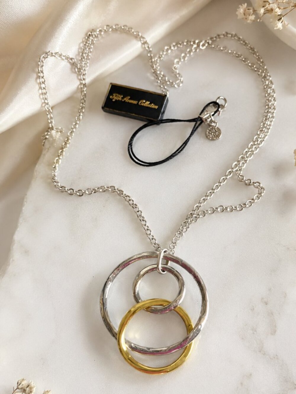 Fifth Avenue Classic Circles Necklace 30" Silver & Gold Tone Pendant Necklace
